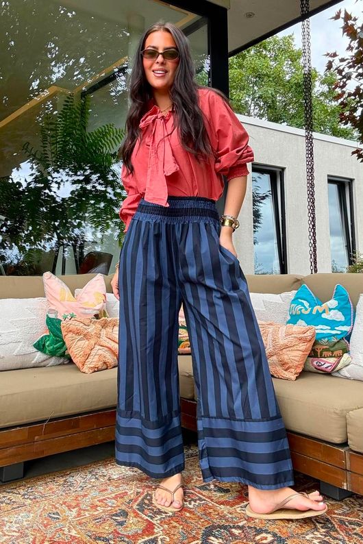 Bloc Stripe Wide Leg Pant Ink & Navy